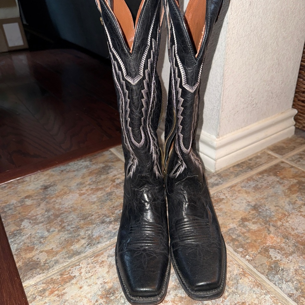Dan Post Black Western Cowboy Boots with White Stitching